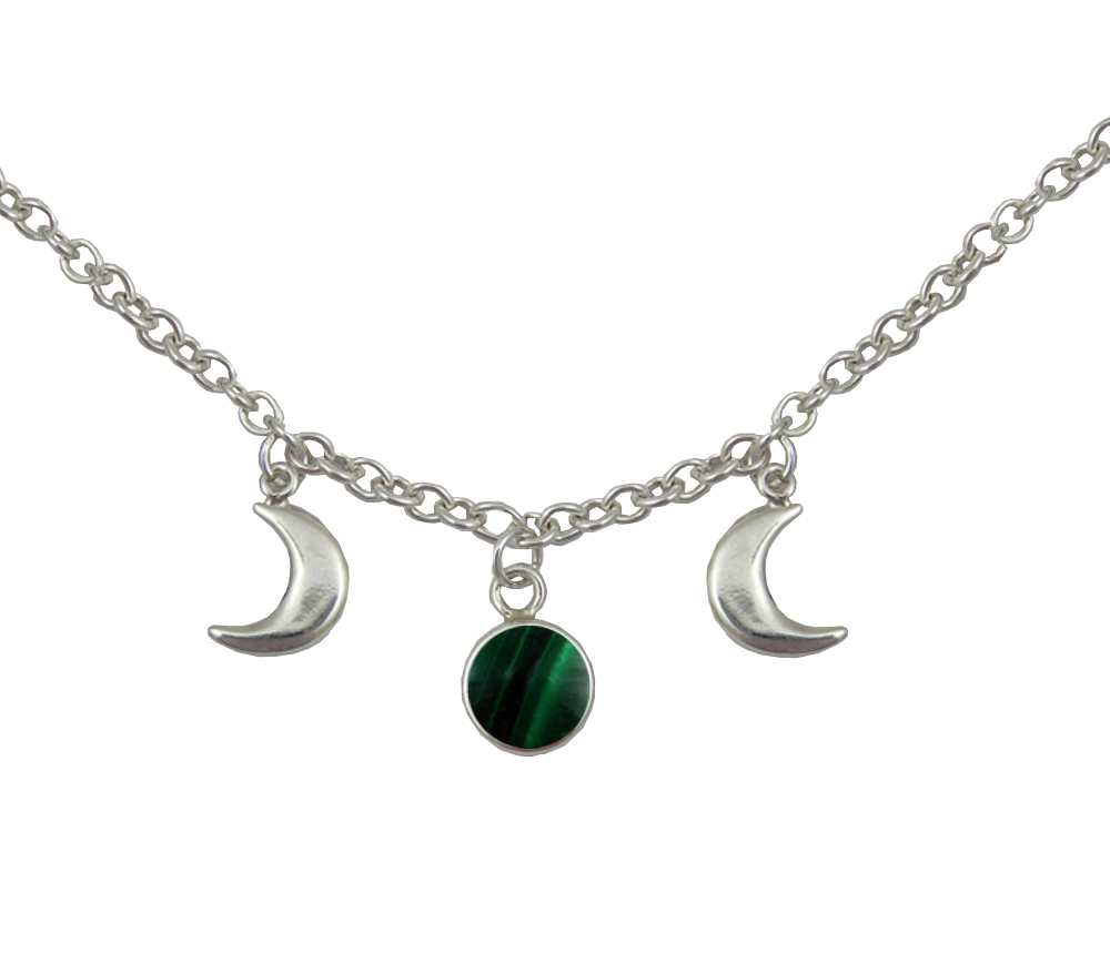 Sterling Silver Moon Phases Necklace With Malachite